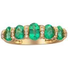 1.61 Carat Emerald and Diamond 14 Karat Yellow Gold Band Ring