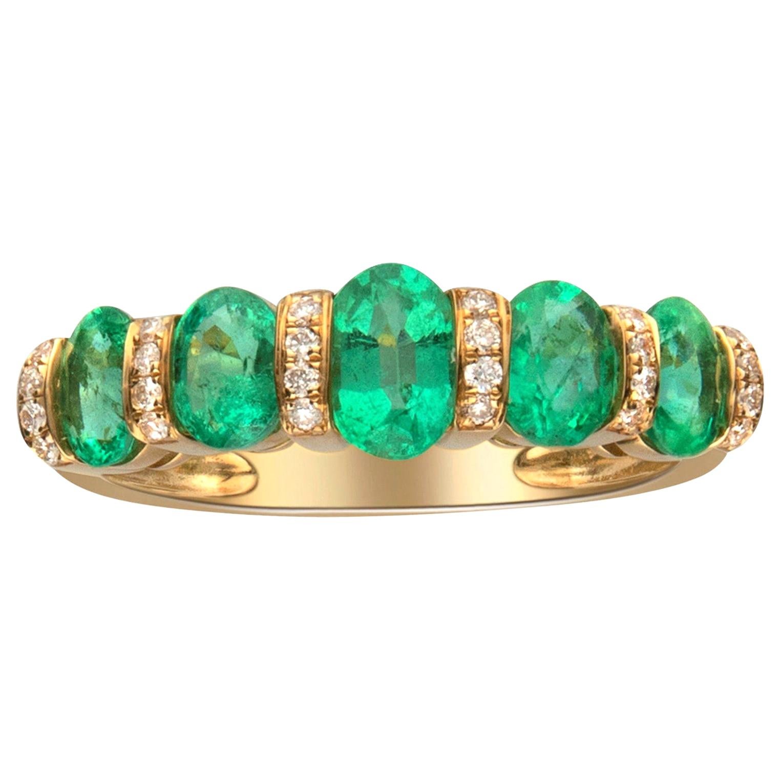 1.61 Carat Emerald and Diamond 14 Karat Yellow Gold Band Ring