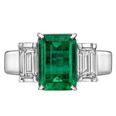 1.61 Carat Emerald Diamond Three-Stone Ring