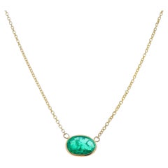 1.61 Carat Green Emerald Oval Cut Fashion Necklaces In 14K Yellow Gold