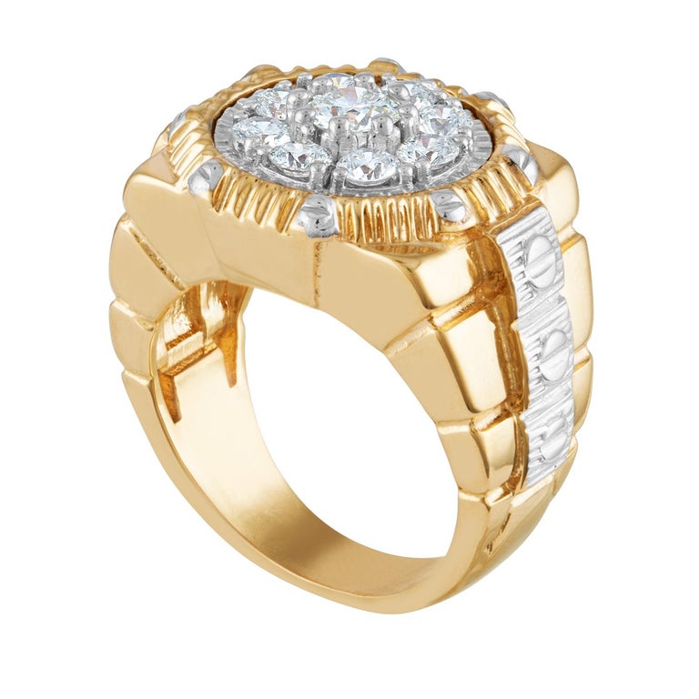 1.63 Carat Men's Diamond Gold "Rolex" Style Ring For Sale at 1stDibs