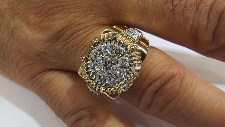 1.63 Carat Men's Diamond Gold "Rolex" Style Ring For Sale at 1stDibs | mens  rolex style ring, mens rolex ring, rolex ring