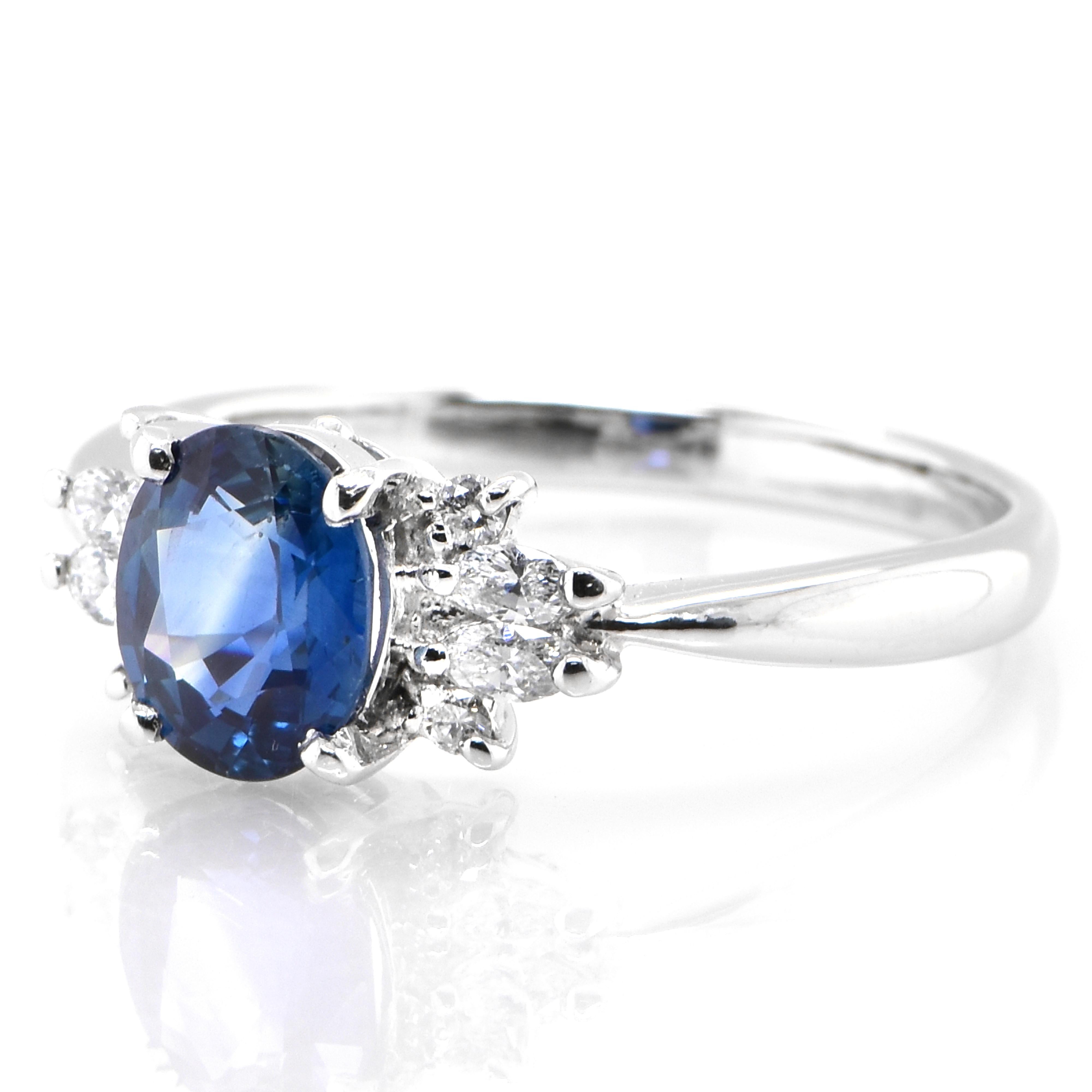 A beautiful ring featuring 1.61 Carat Natural Blue Sapphire and 0.23 Carats Diamond Accents set in Platinum. Sapphires have extraordinary durability - they excel in hardness as well as toughness and durability making them very popular in jewelry.