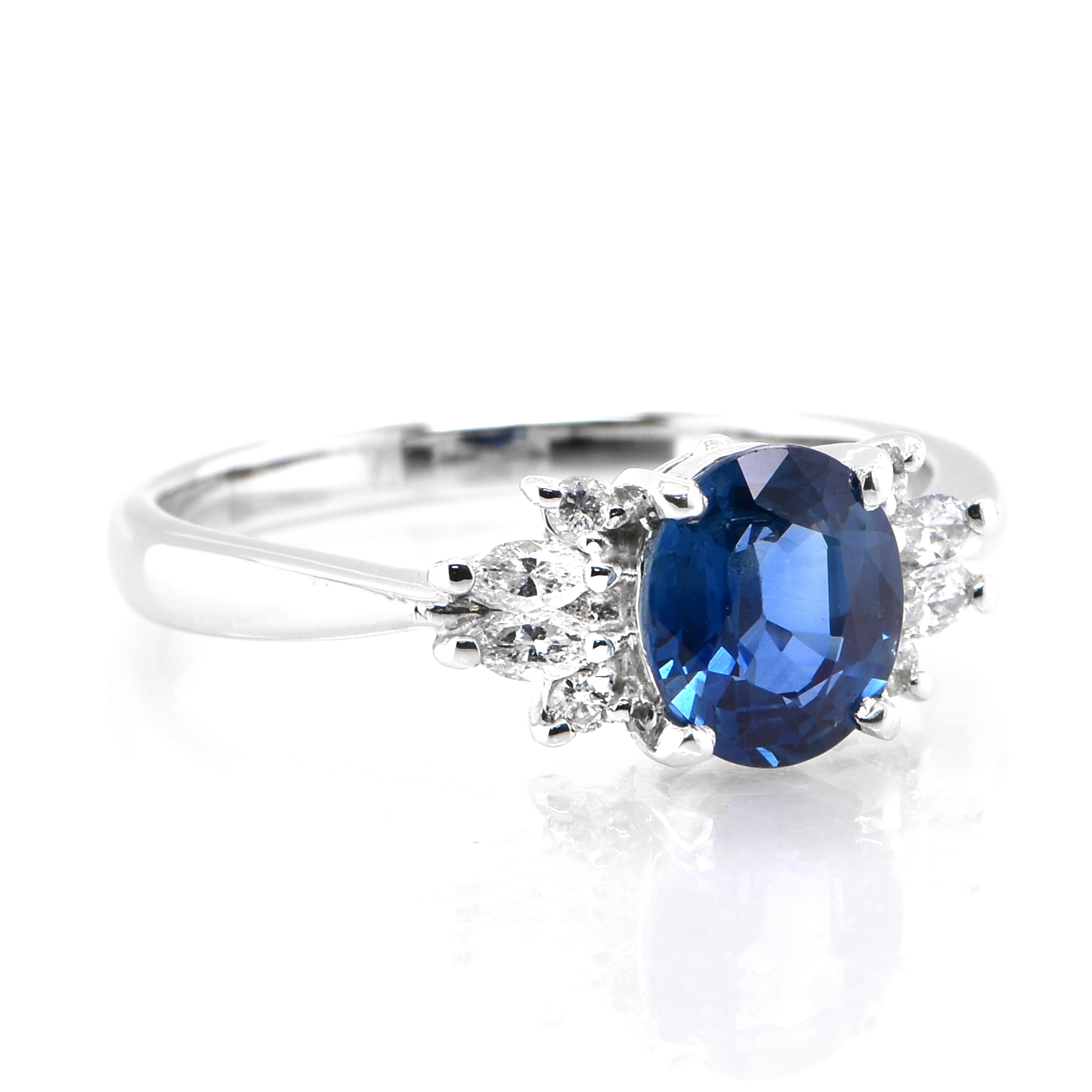 Modern 1.61 Carat Natural Blue Sapphire and Diamond Made in Platinum For Sale