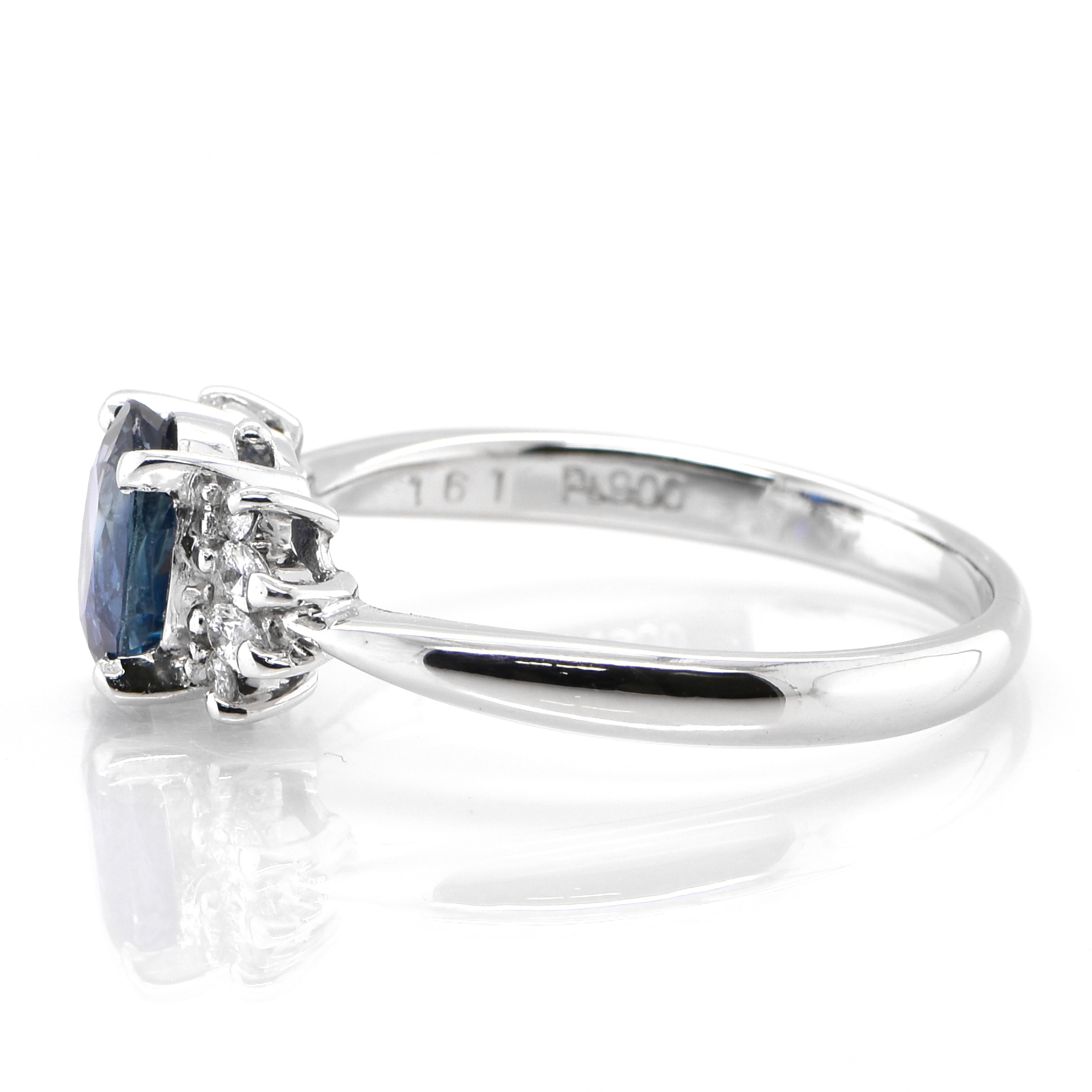 Oval Cut 1.61 Carat Natural Blue Sapphire and Diamond Made in Platinum For Sale
