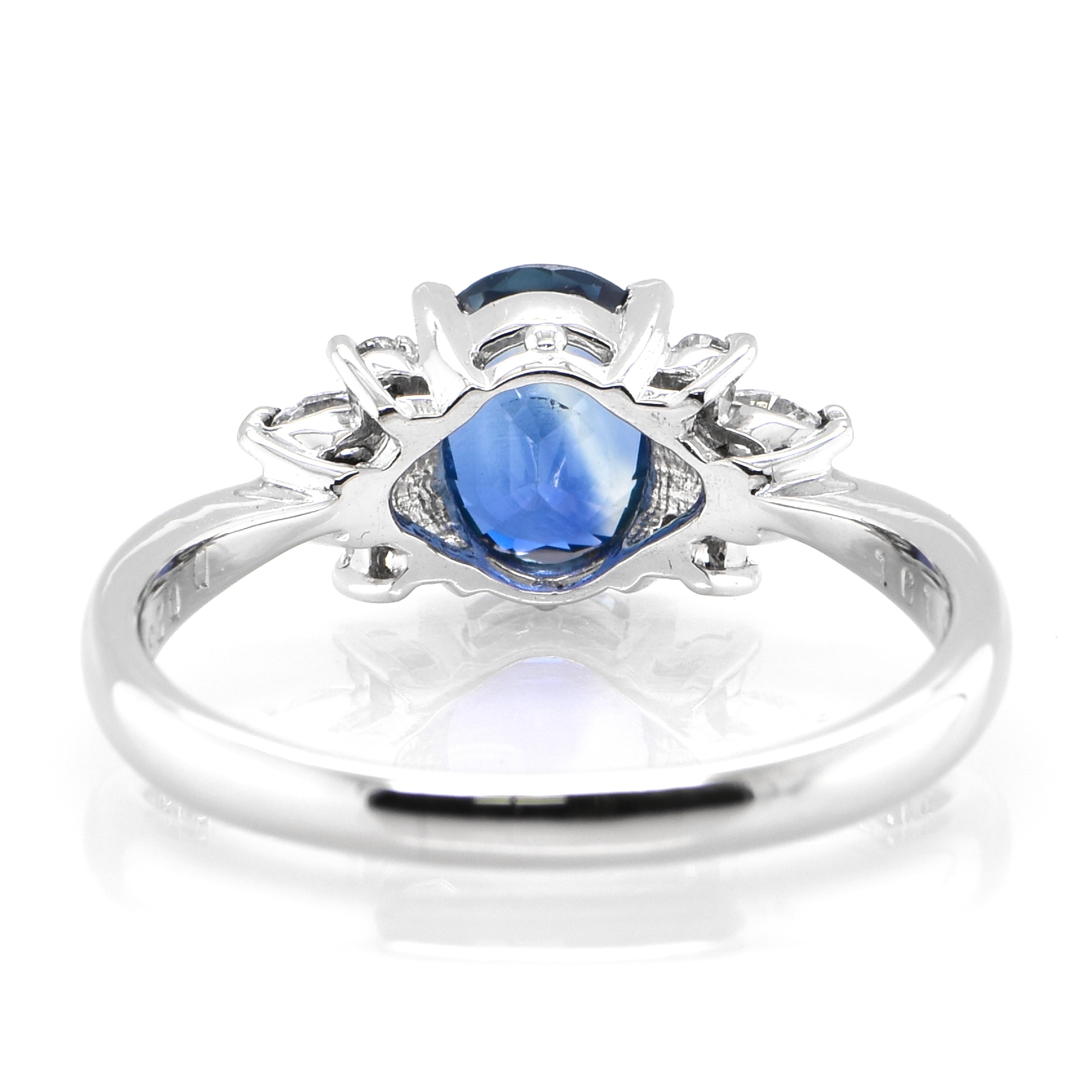 Women's 1.61 Carat Natural Blue Sapphire and Diamond Made in Platinum For Sale