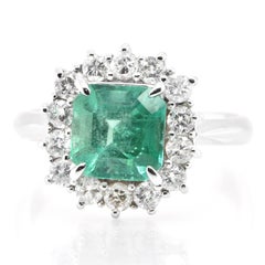 1.61 Carat Natural Emerald and Diamond Engagement Ring Set in Platinum