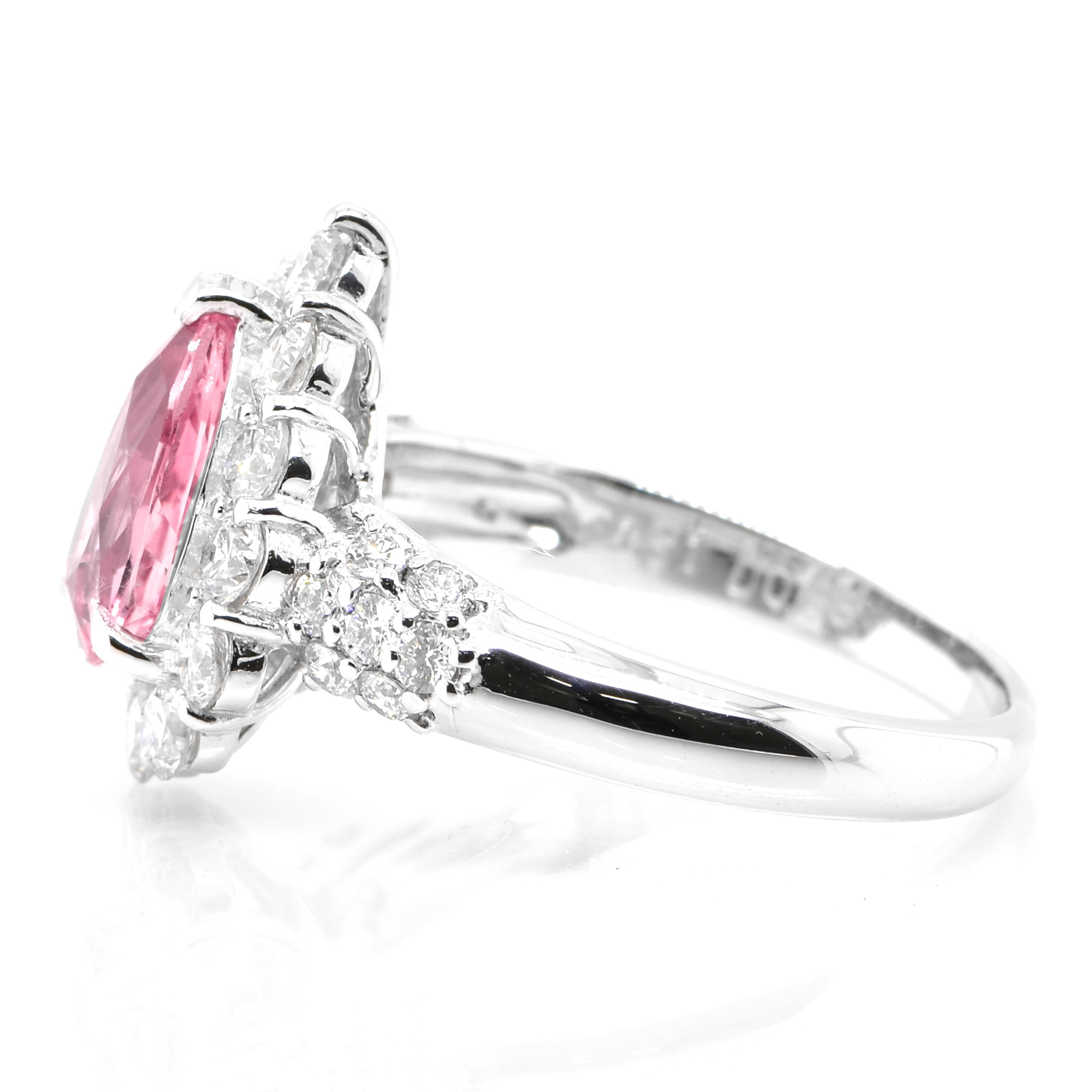 Oval Cut 1.61 Carat, Natural, Pear Padparadscha Sapphire and Diamond Ring set in Platinum For Sale