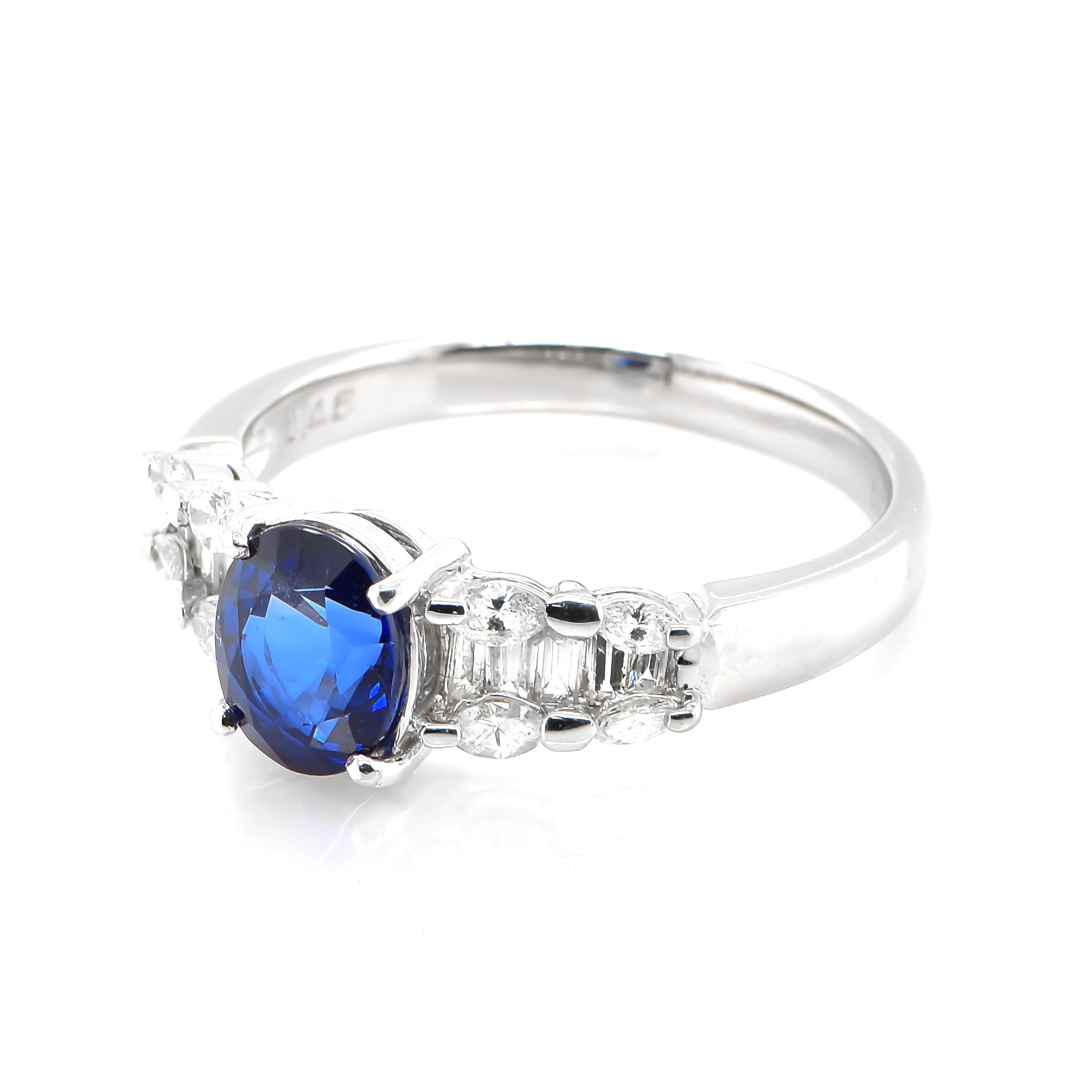 Modern 1.61 Carat Natural Royal Blue Sapphire and Diamond Ring Made in Platinum For Sale