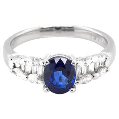 1.61 Carat Natural Royal Blue Sapphire and Diamond Ring Made in Platinum