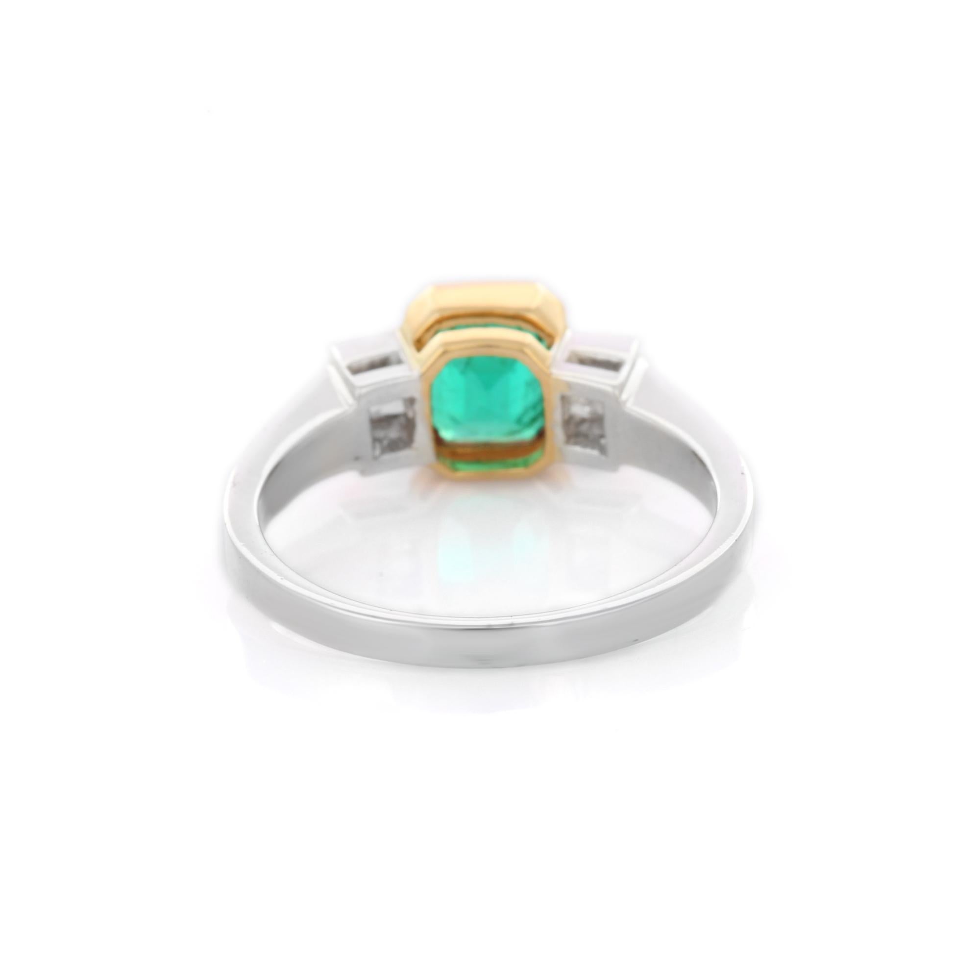 For Sale:  1.61 Carat Octagon Cut Emerald and Diamond Three Stone Ring in 18K White Gold 3