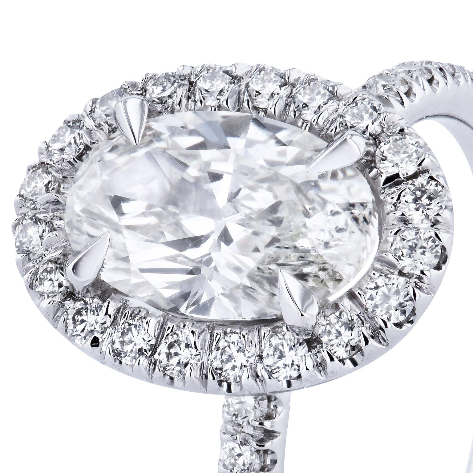 Women's 1.61 Carat Oval Cut Diamond Ring GIA Certified Handmade  For Sale
