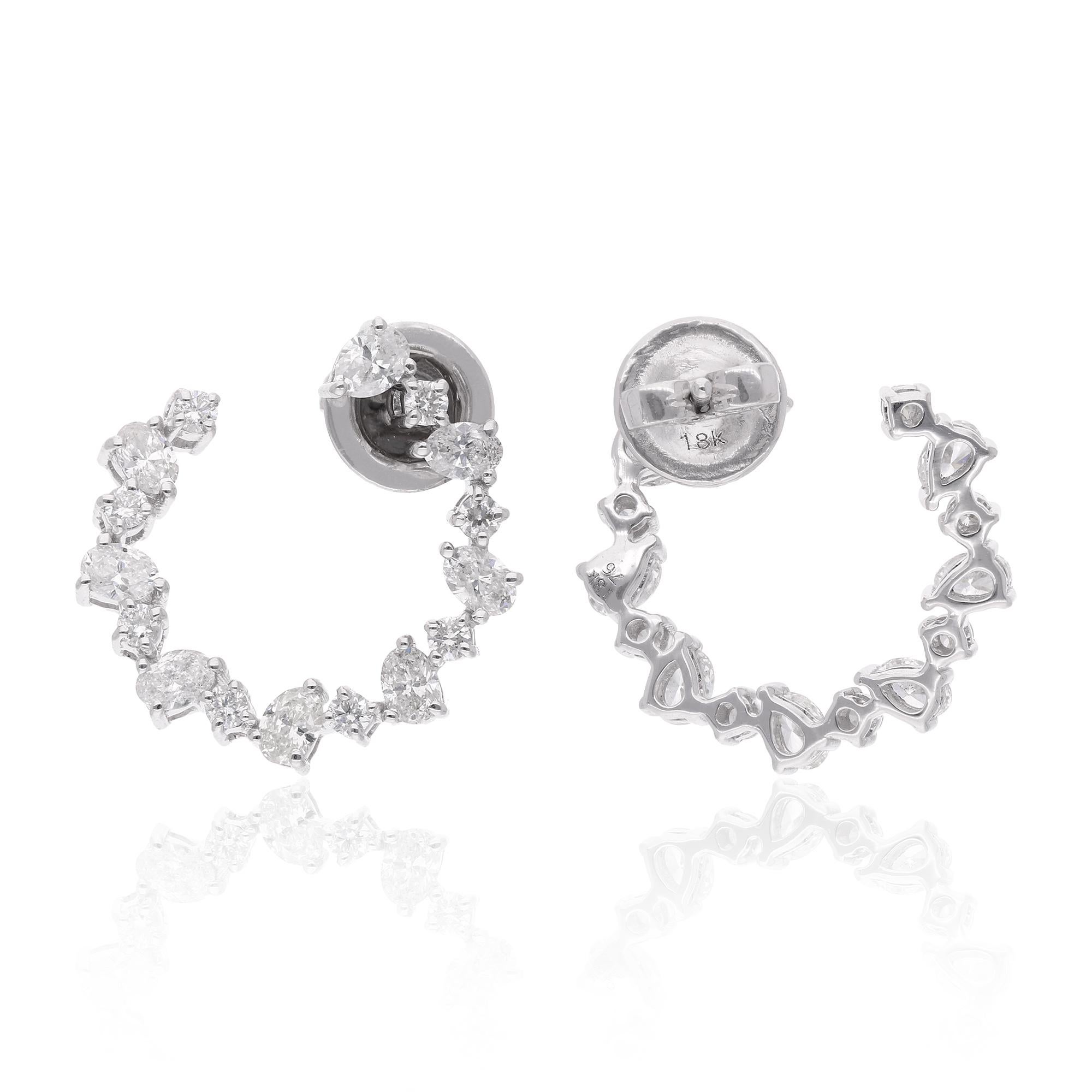 Moderne 1.61 Carat Oval & Round Diamond Hoop Earrings 14 Karat White Gold Fine Jewelry en vente