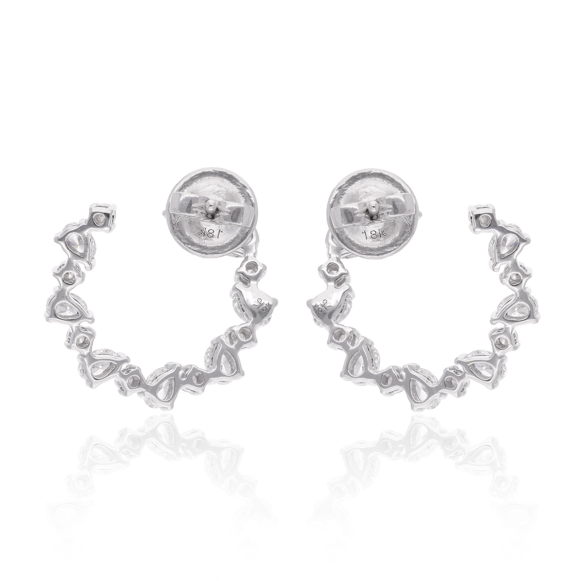 Women's 1.61 Carat Oval & Round Diamond Hoop Earrings 14 Karat White Gold Fine Jewelry For Sale