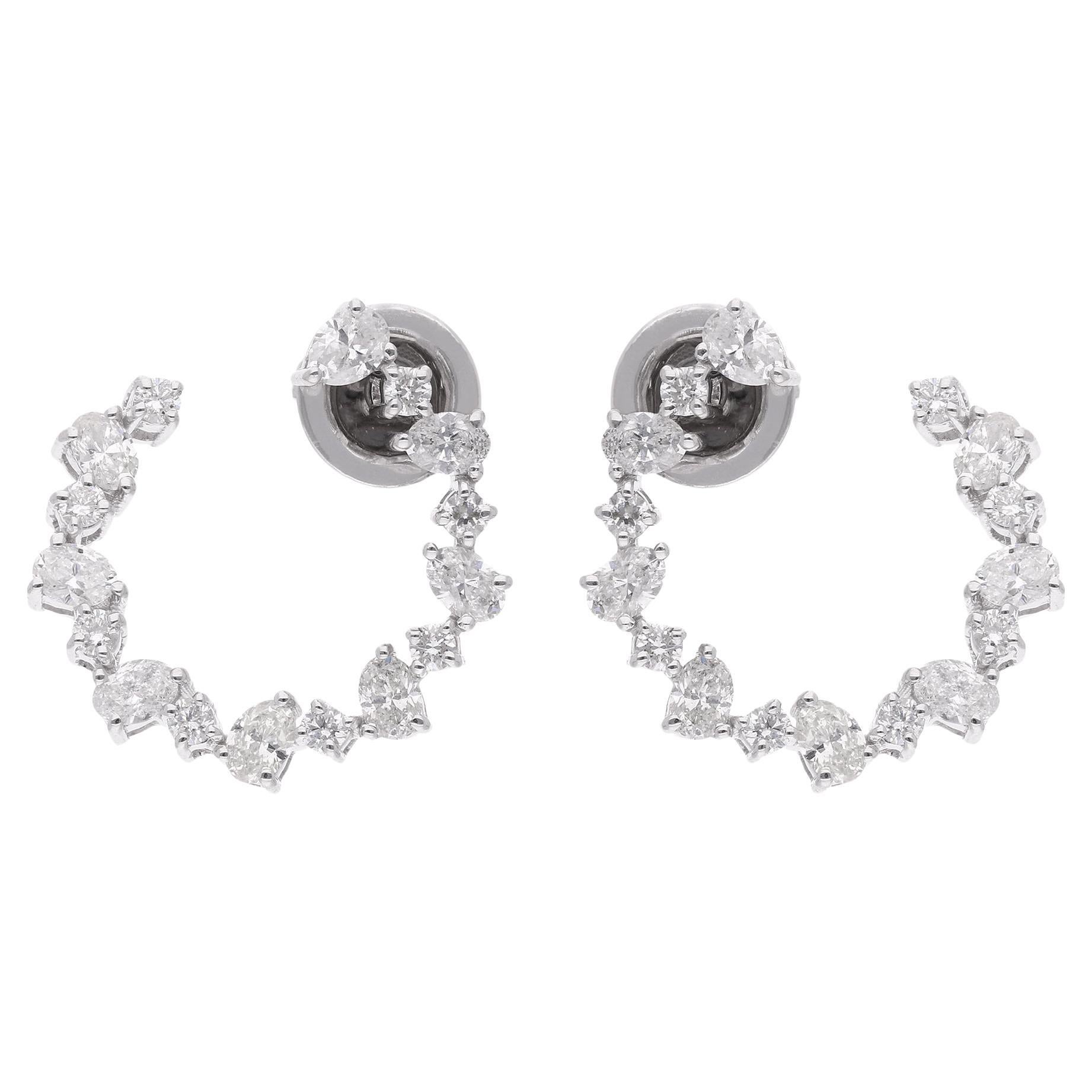 1.61 Carat Oval & Round Diamond Hoop Earrings 14 Karat White Gold Fine Jewelry For Sale