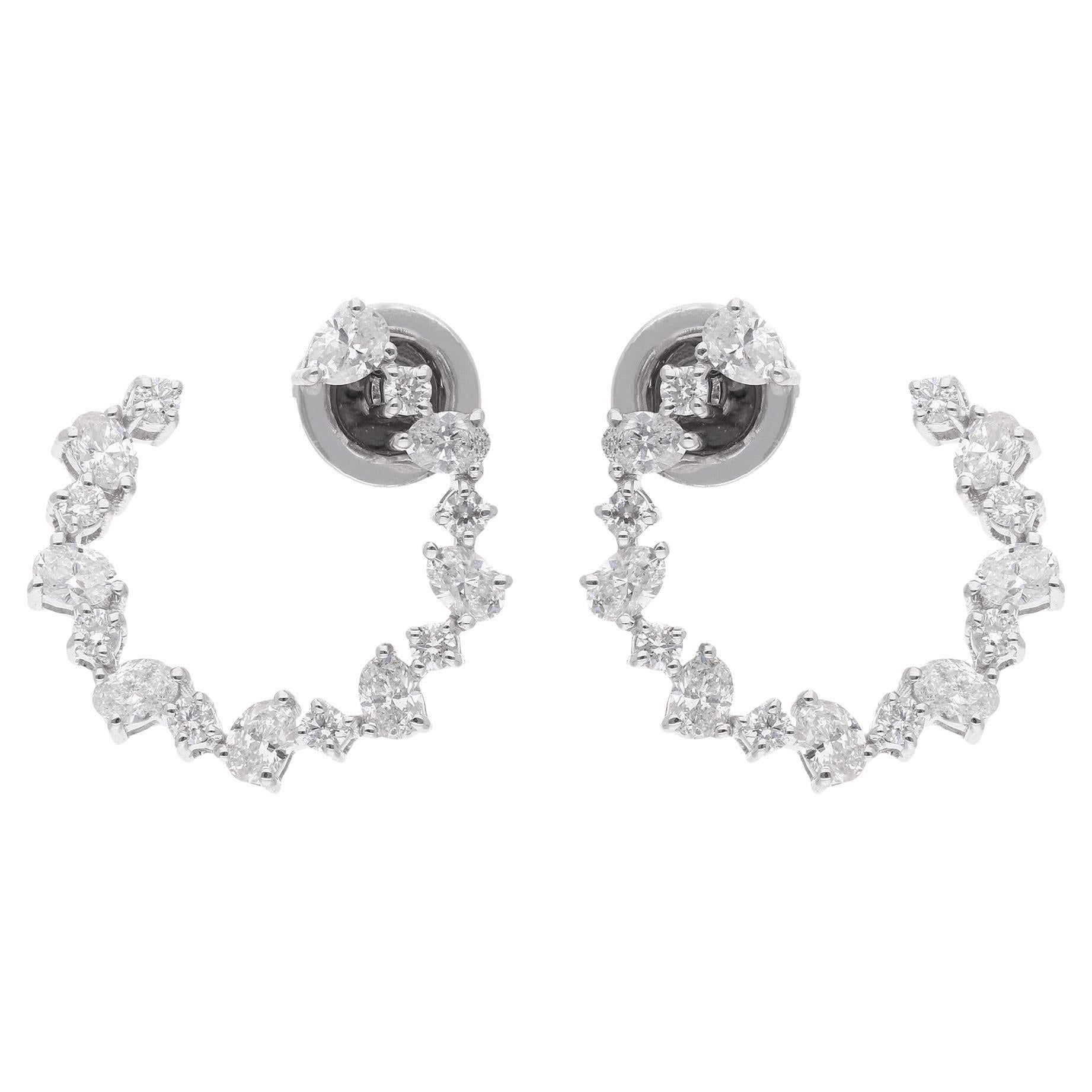 1.61 Carat Oval
Round Diamond Hoop Earrings 14 Karat White Gold Fine Jewelry