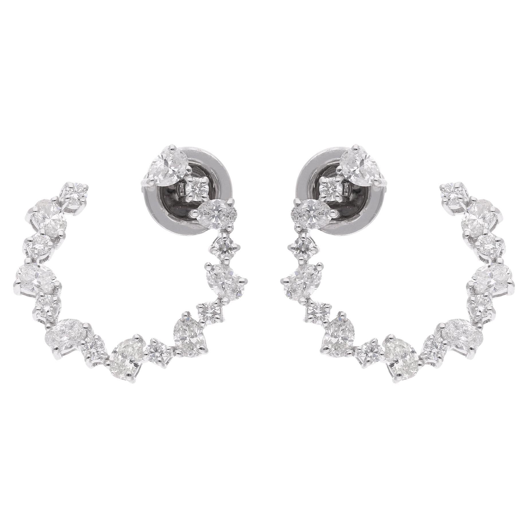 Taille ovale 1.61 Carat Oval & Round Diamond Hoop Earrings 18 Karat White Gold Fine Jewelry (Boucles d'oreilles en or blanc 18 carats) en vente