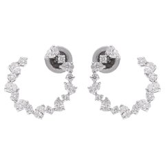 1.61 Carat Oval
Round Diamond Hoop Earrings 18 Karat White Gold Fine Jewelry (Boucles d
oreilles en or blanc 18 carats)