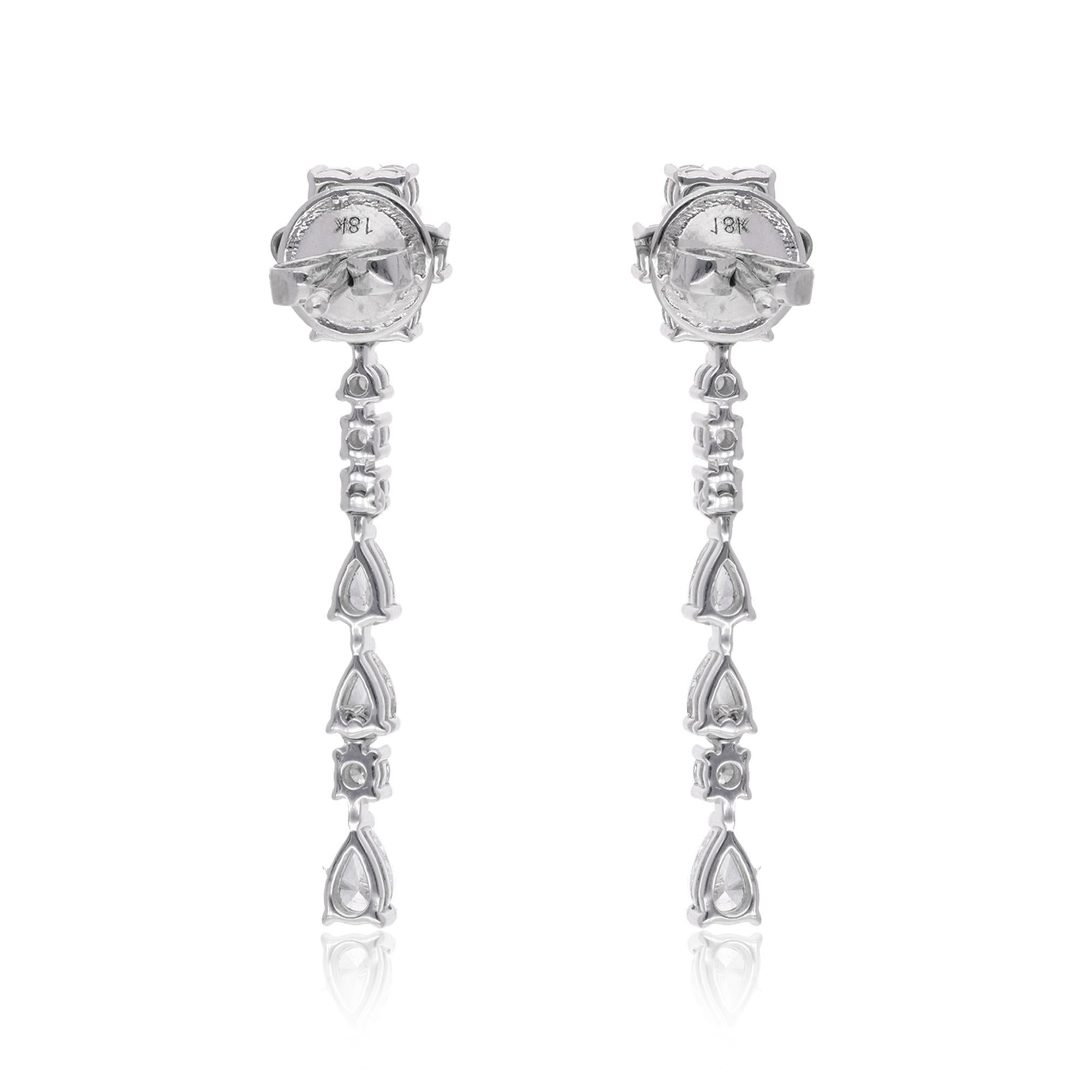 Women's 1.61 Carat Pear & Round Diamond Dangle Earrings 18 Karat White Gold Fine Jewelry For Sale