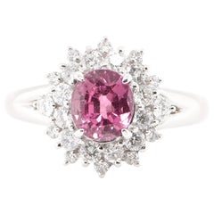 1.61 Carat Pink Sapphire and Diamond Double Halo Ring Set in Platinum
