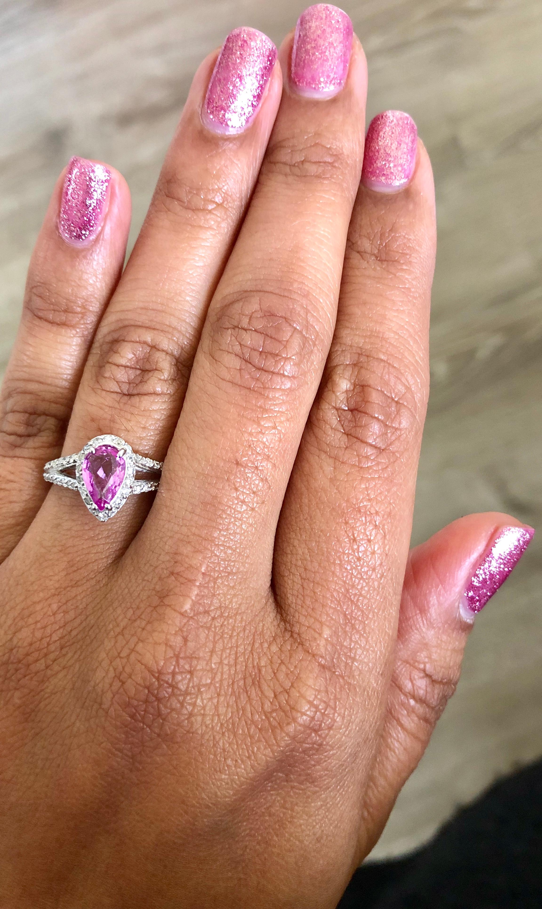 Pear Cut 1.61 Carat Pink Sapphire Diamond Ring