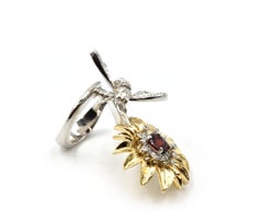 1.61 Carat Rubellite Sunflower and Diamond 14 Karat Two-Tone Gold Bee Ring