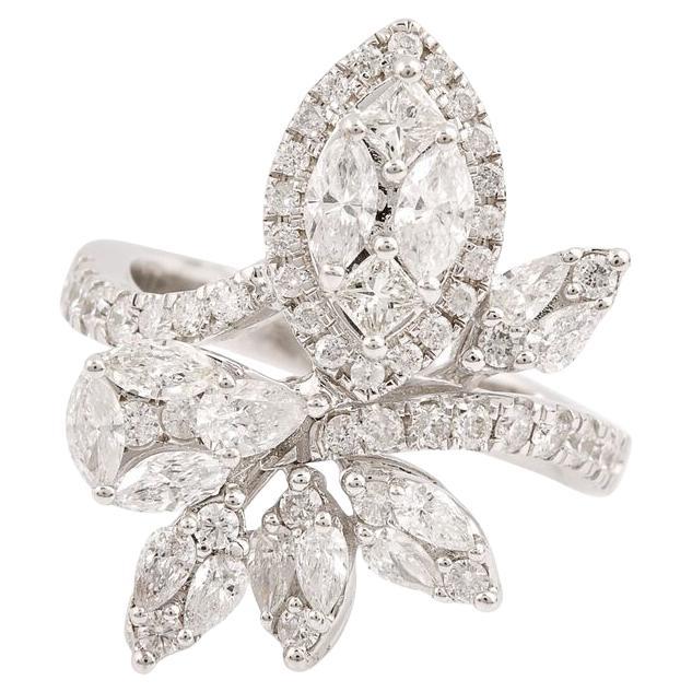 Anillo de diamantes talla princesa marquesa pera SI/HI de 1,61 quilates y 18 quilates de oro blanco