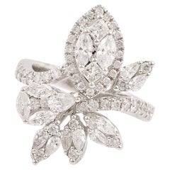 Anillo de diamantes talla princesa marquesa pera SI/HI de 1,61 quilates y 18 quilates de oro blanco