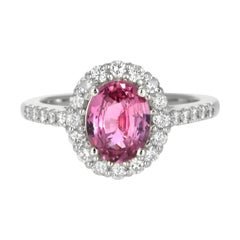 1.61 Carat Vibrant Padparadscha Sapphire & Diamond Ring set in Platinum