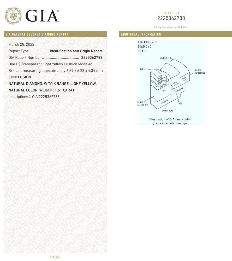 1.61 Carat Cushion shape diamond GIA Certified For Sale 6