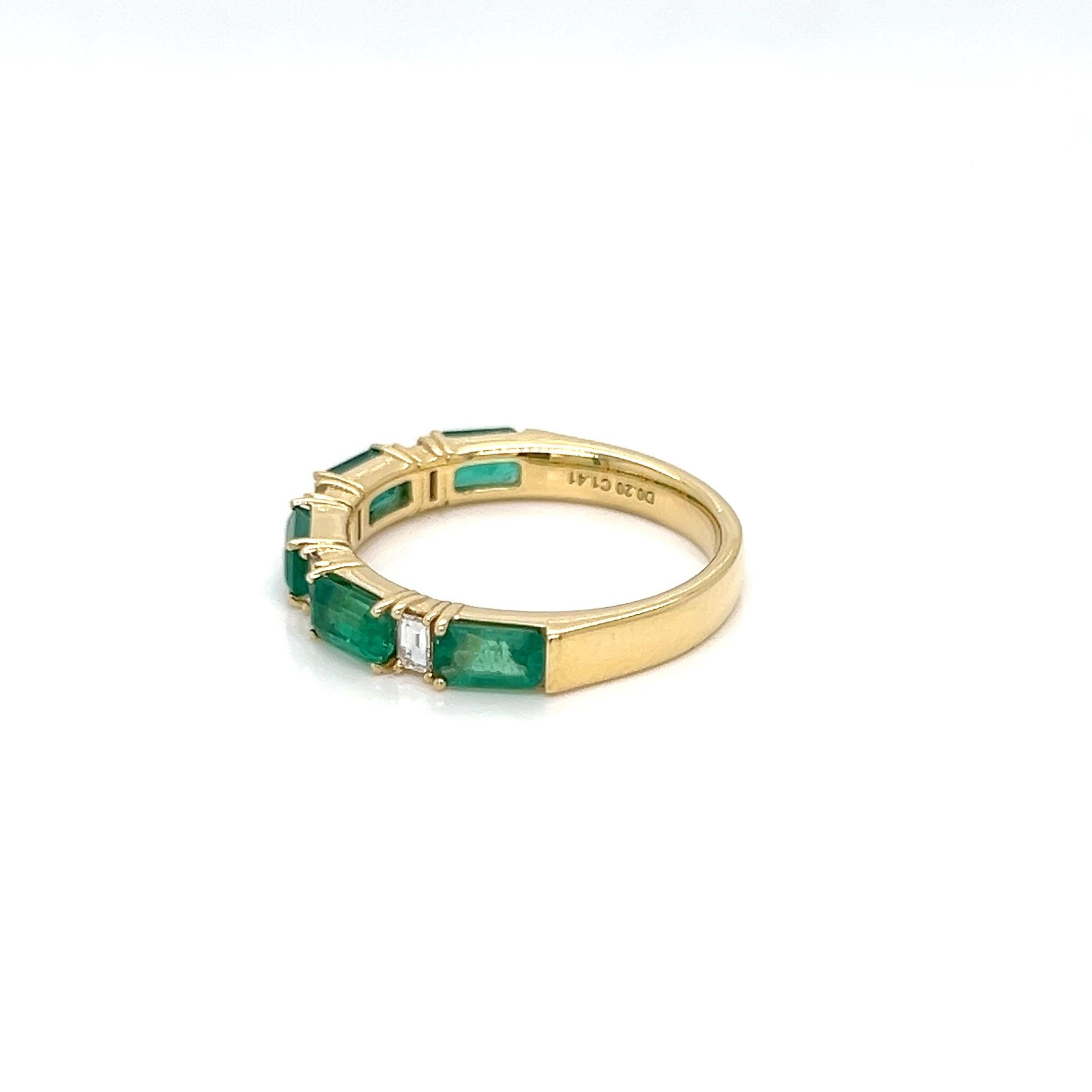 Introducing our captivating 1.61 Carats Zambian Emerald Baguette and Diamond Half Eternity Ring, a stunning blend of sophistication and allure. This ring combines the timeless elegance of Zambian emeralds with the brilliance of diamonds, resulting