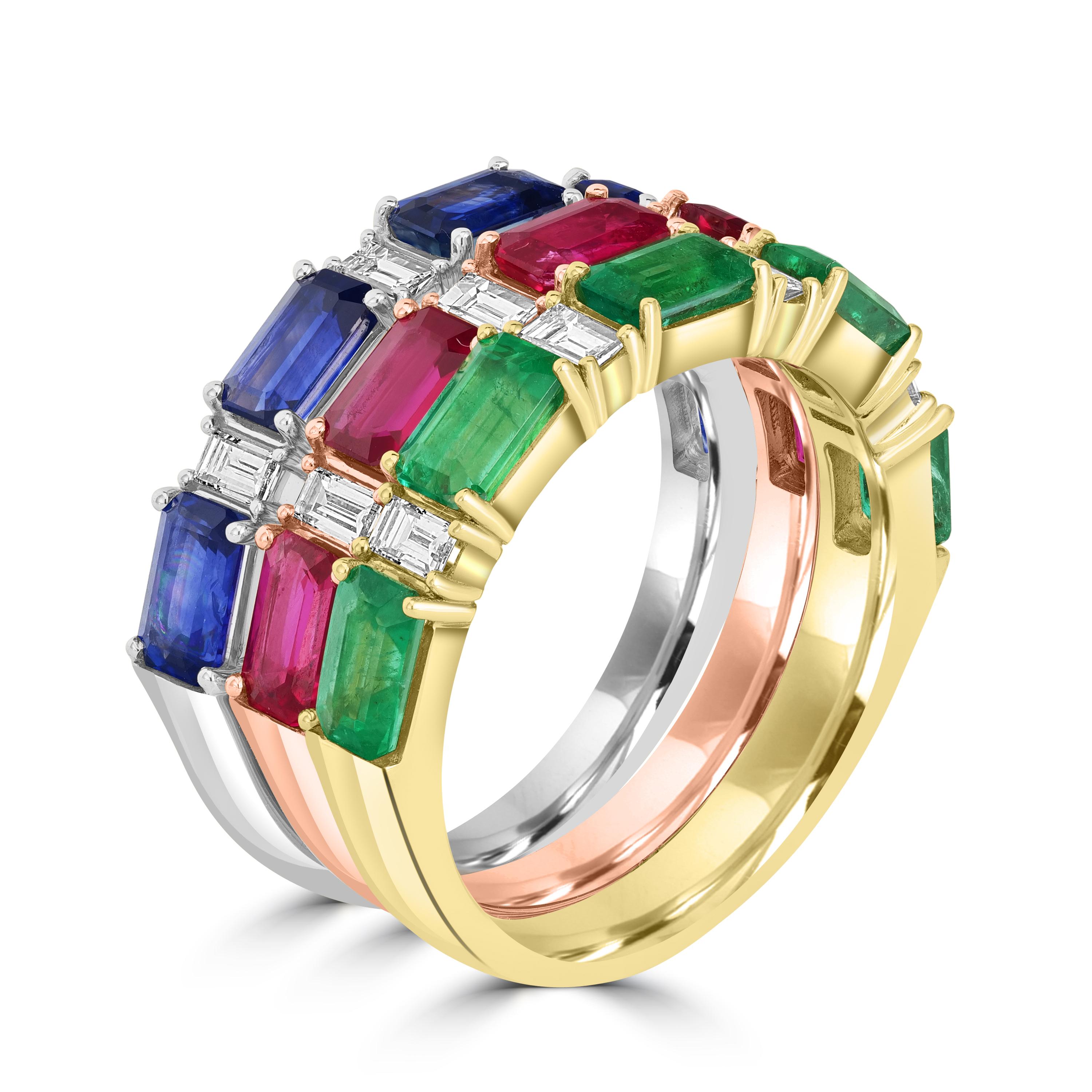 Women's 1.61 Carats Emerald Baguette Diamond Half Eternity Ring For Sale