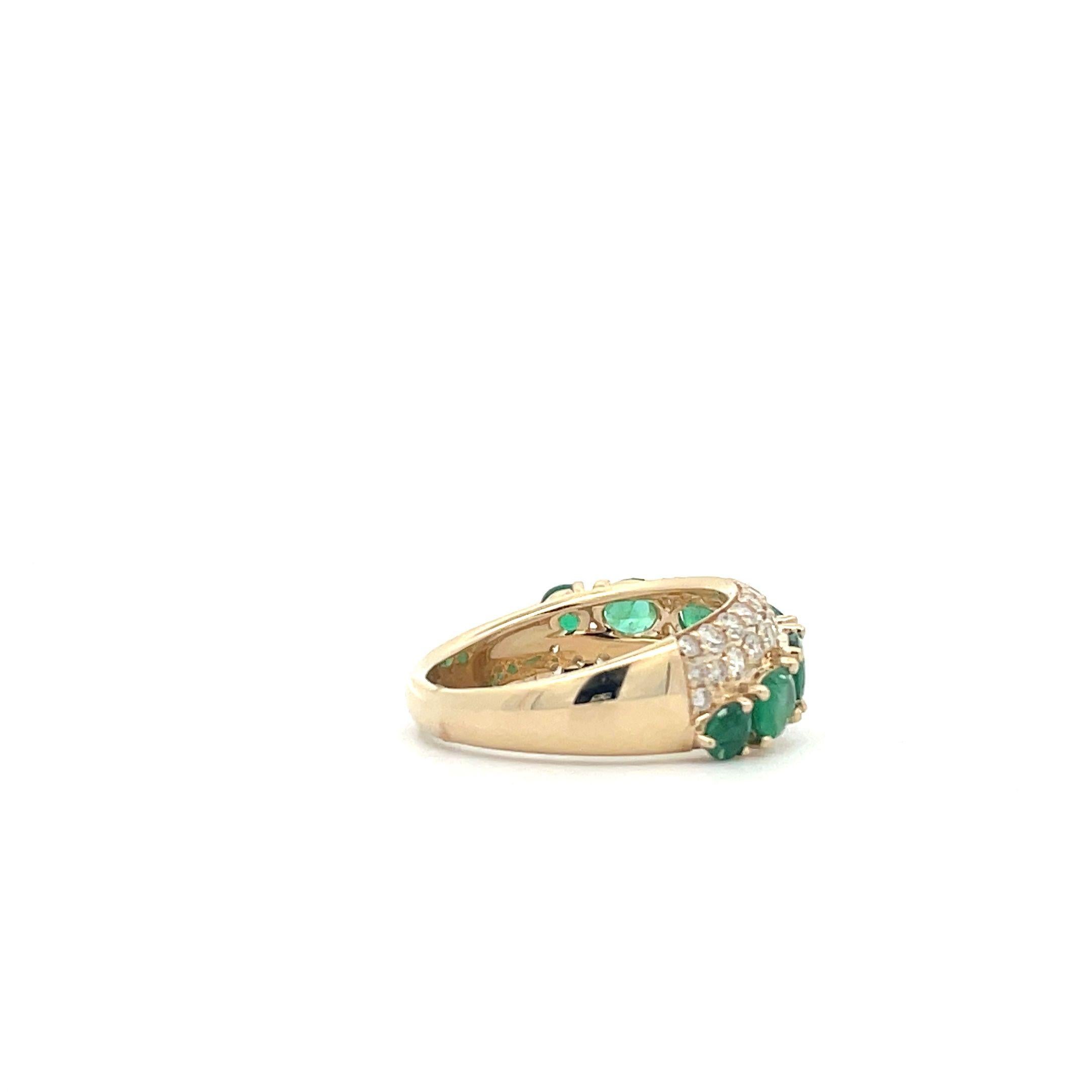 Oval Cut 1.61 Ct. 5 Oval, Cut Emeralds and Diamond Cluster Cocktail Ring in 14K Gold