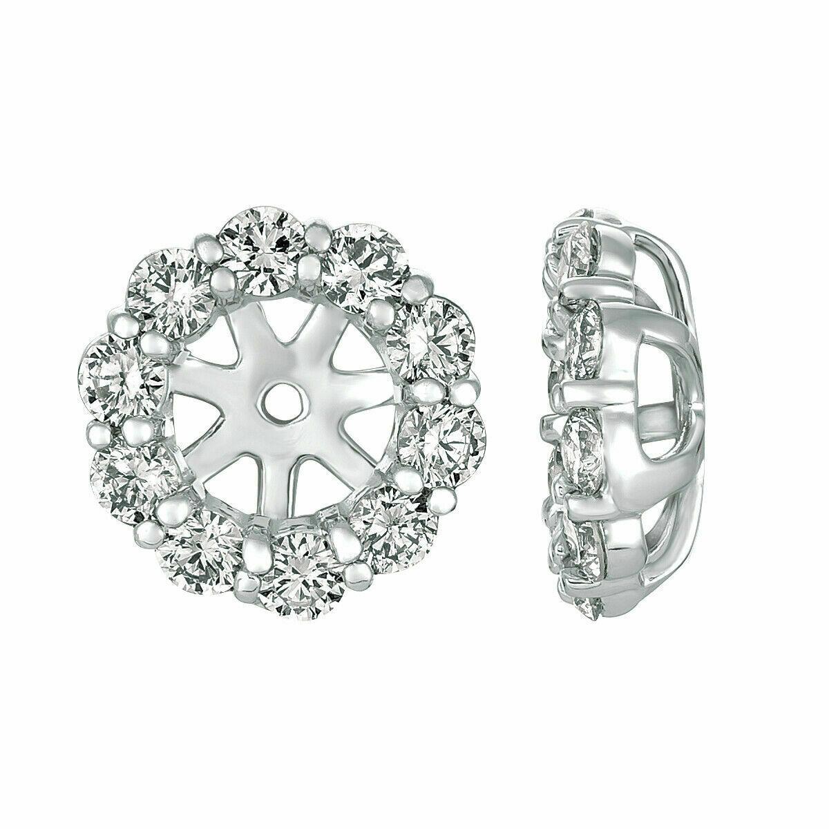 1.61 CT Natural Diamond Jacket Earrings 14k White Gold Center is for 8MM In New Condition For Sale In New York, NY