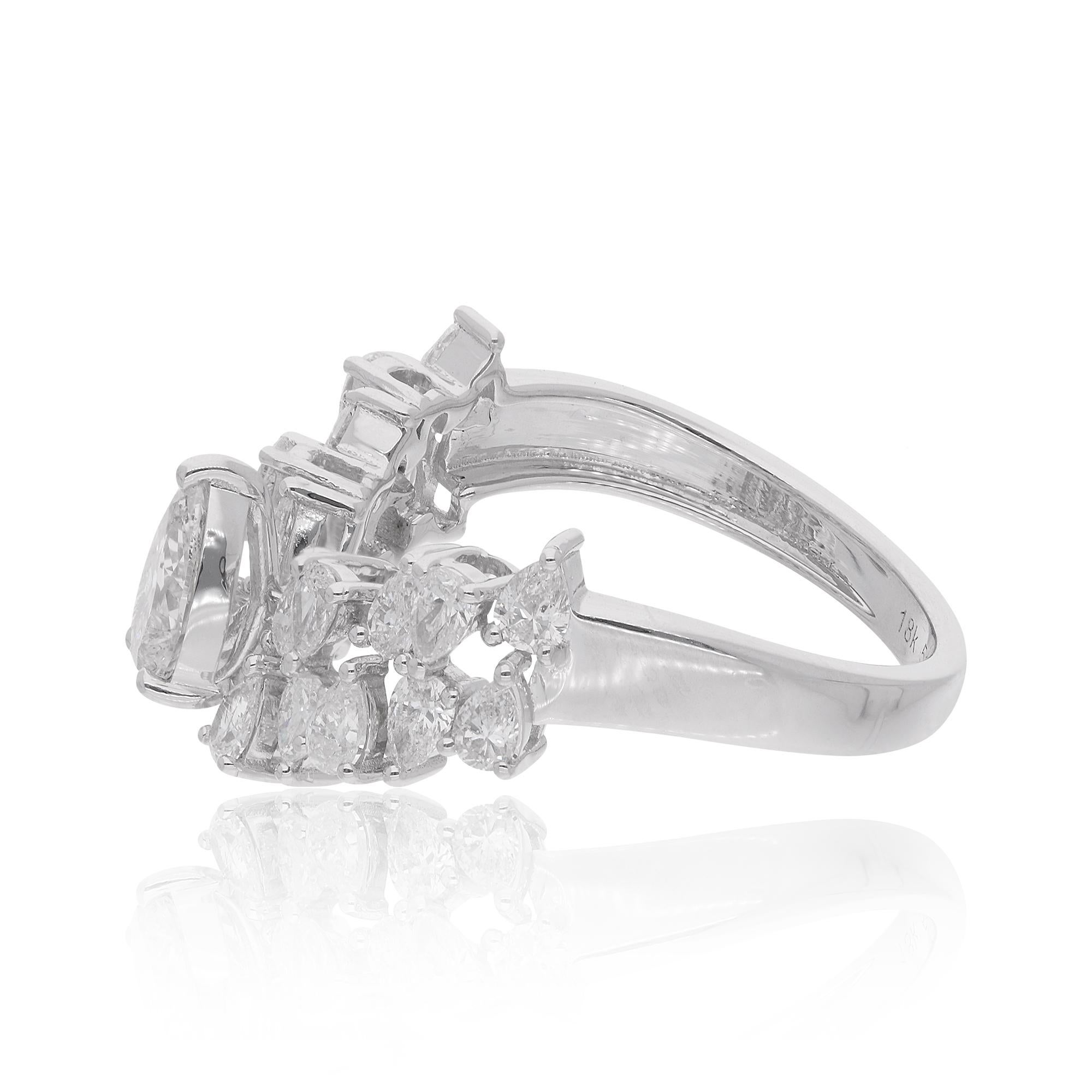 Women's 1.61 Ct. Pear Diamond Chevron Design Ring 18 Karat White Gold Handmade Jewelry For Sale