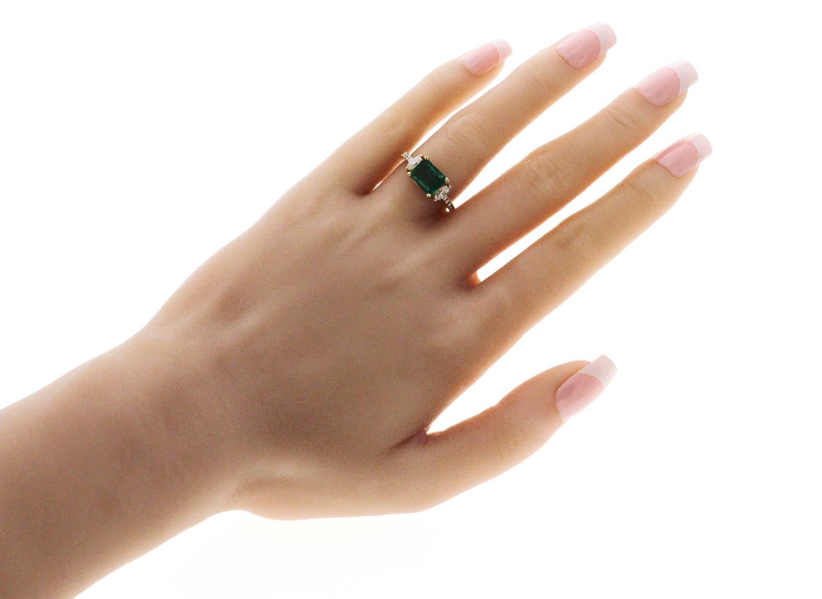 100% Authentic, 100% Customer Satisfaction

Height: 6.5 mm

Width: 2 mm

Size: 7 ( Contact Us for Sizing)

Metal:14K Yellow Gold

Hallmarks: 14K

Total Weight: 2.64 Grams

Stone Type: 1.61 CT Natural Zambian Emerald & 0.67 CT Diamonds

Condition: