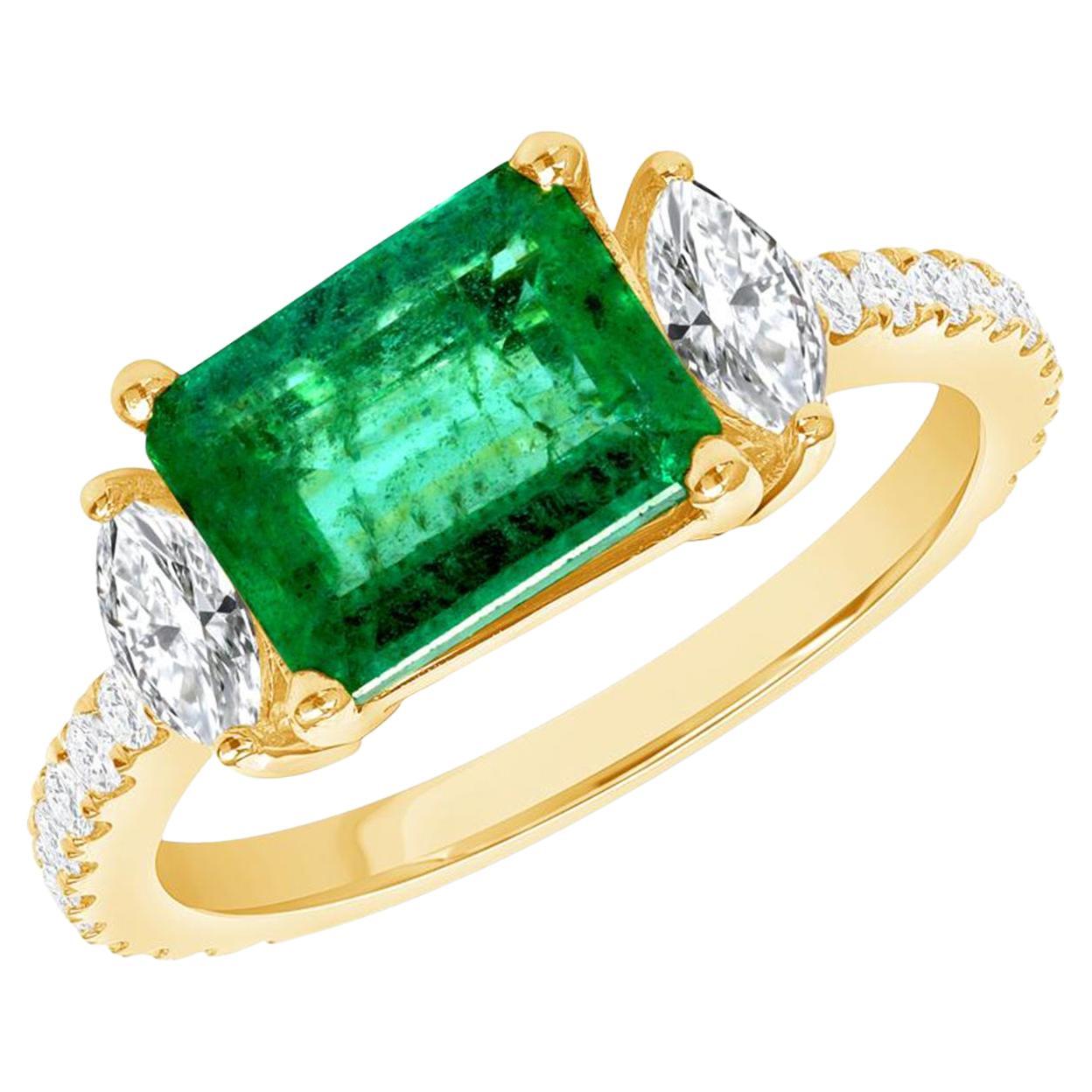 1.61 CT Zambian Emerald & 0.67 CT Diamonds in 14K Yellow Gold Engagement Ring For Sale