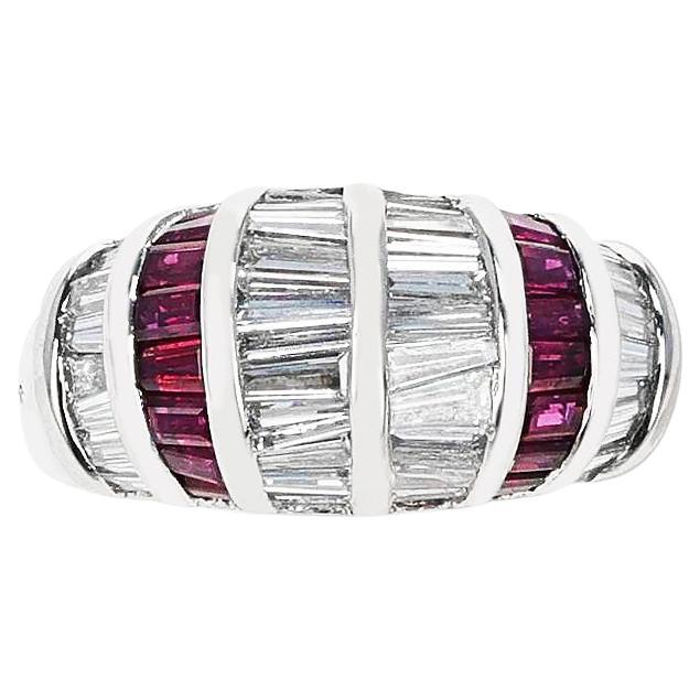 1.61 Cts. Diamond Baguettes and 1.08 Cts. Rectangular Ruby Ring, Platinum For Sale