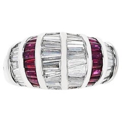 Vintage 1.61 Cts. Diamond Baguettes and 1.08 Cts. Rectangular Ruby Ring, Platinum