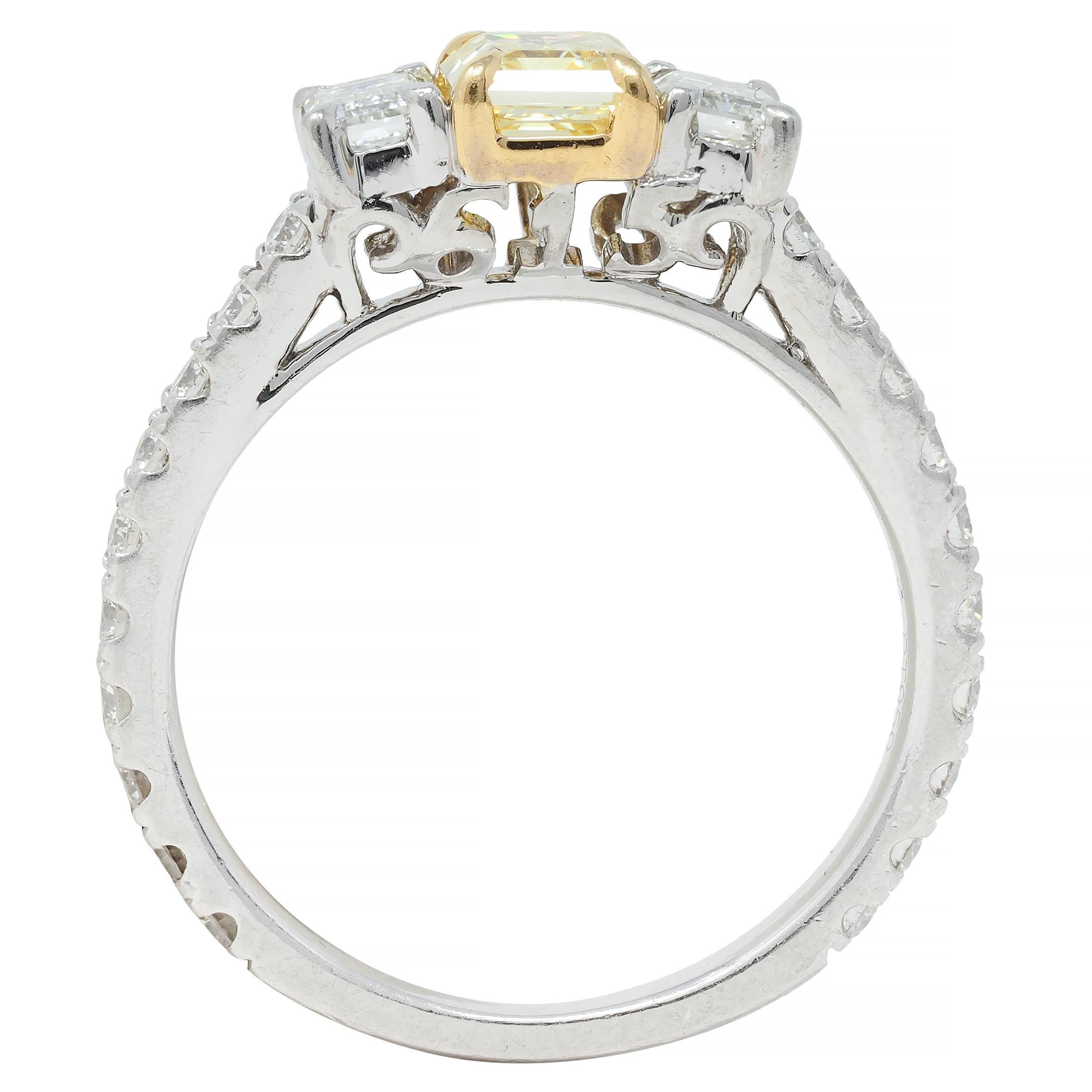 1.61 CTW Fancy Yellow Emerald Cut Diamond Platinum 18K Gold Engagement Ring 5