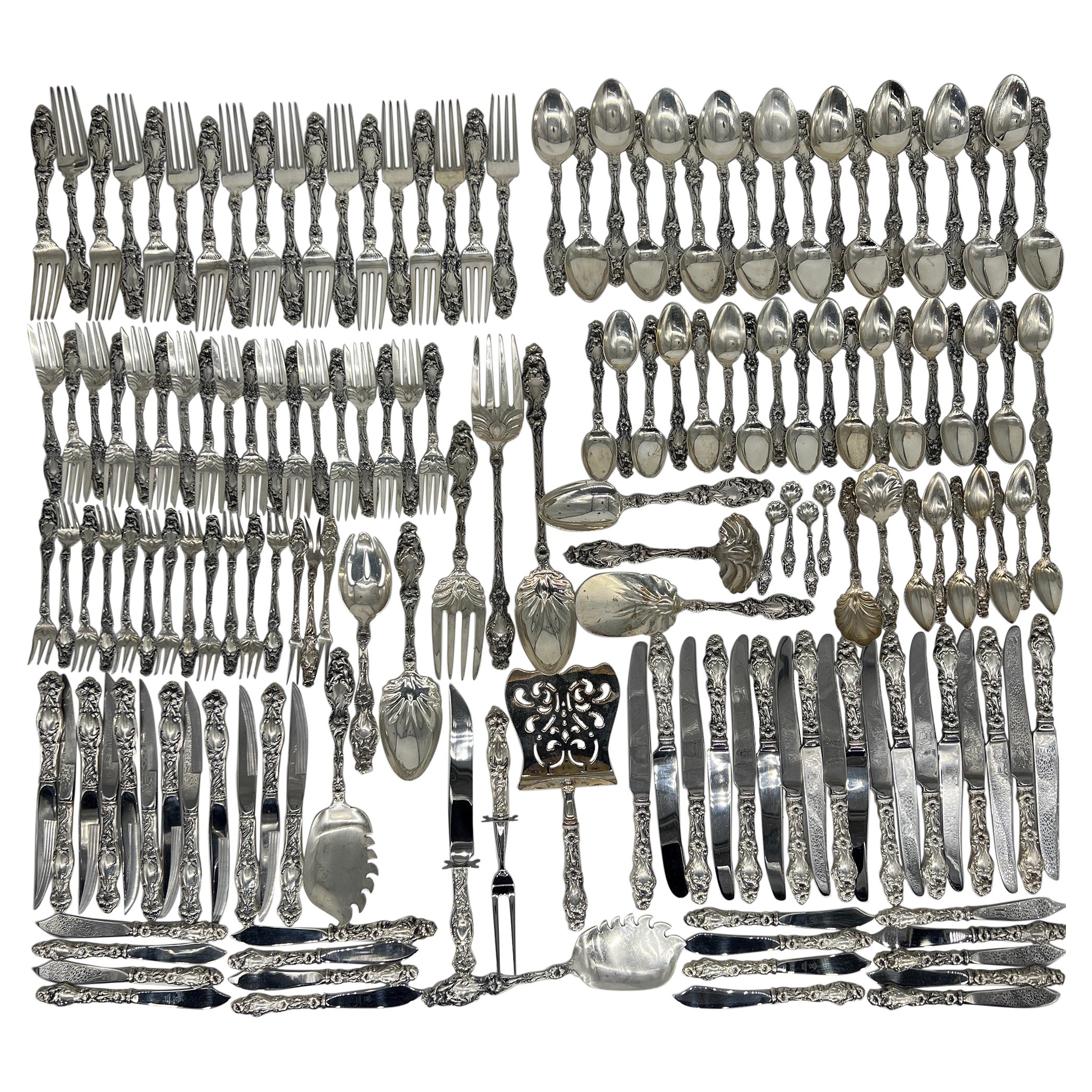 161 Teile, Lily Whiting, Besteckset aus Sterlingsilber, 5 Personen, Besteckset für 18 Personen im Angebot
