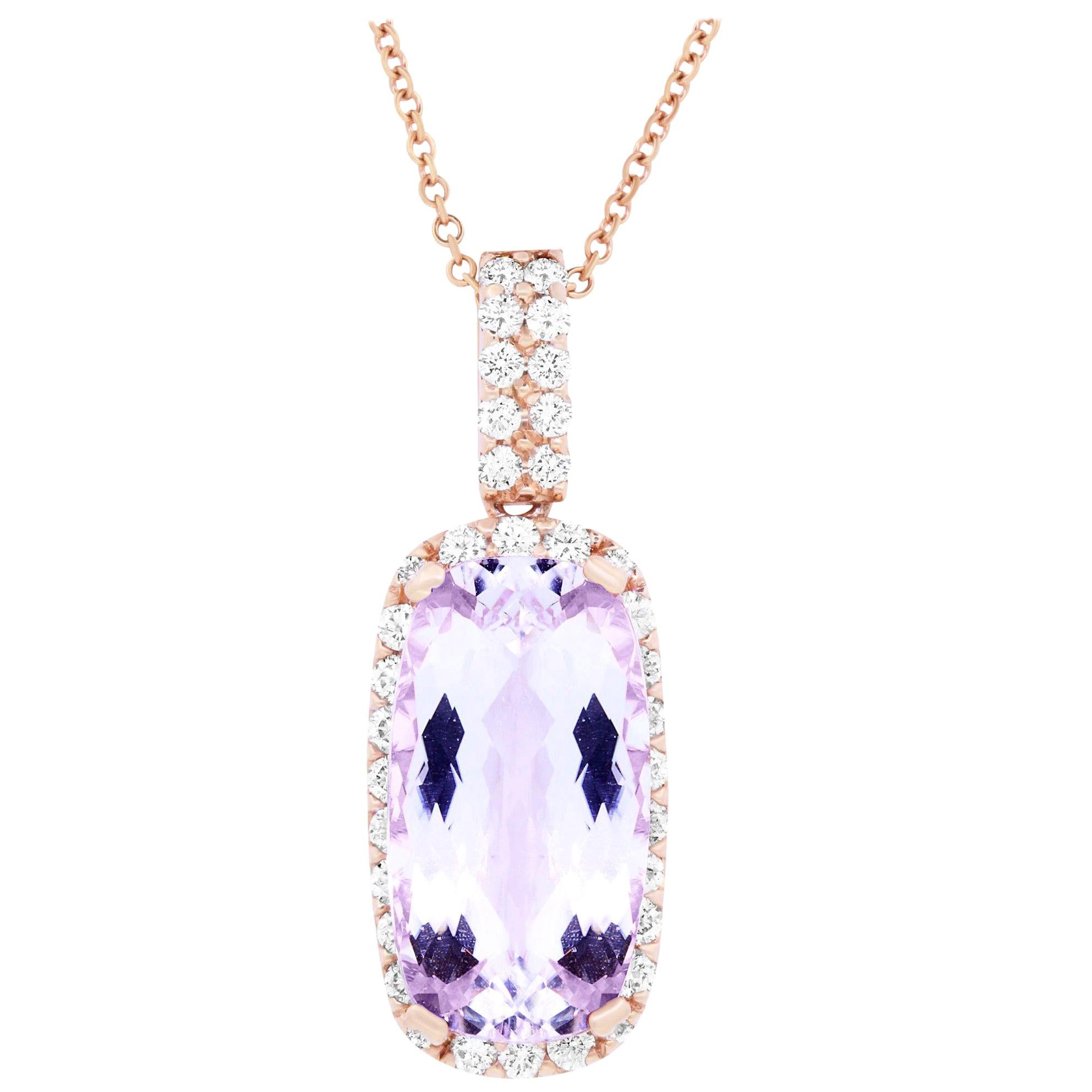 16.10 Carat Cushion Cut Kunzite and 1.40 Carat White Diamond Pendant