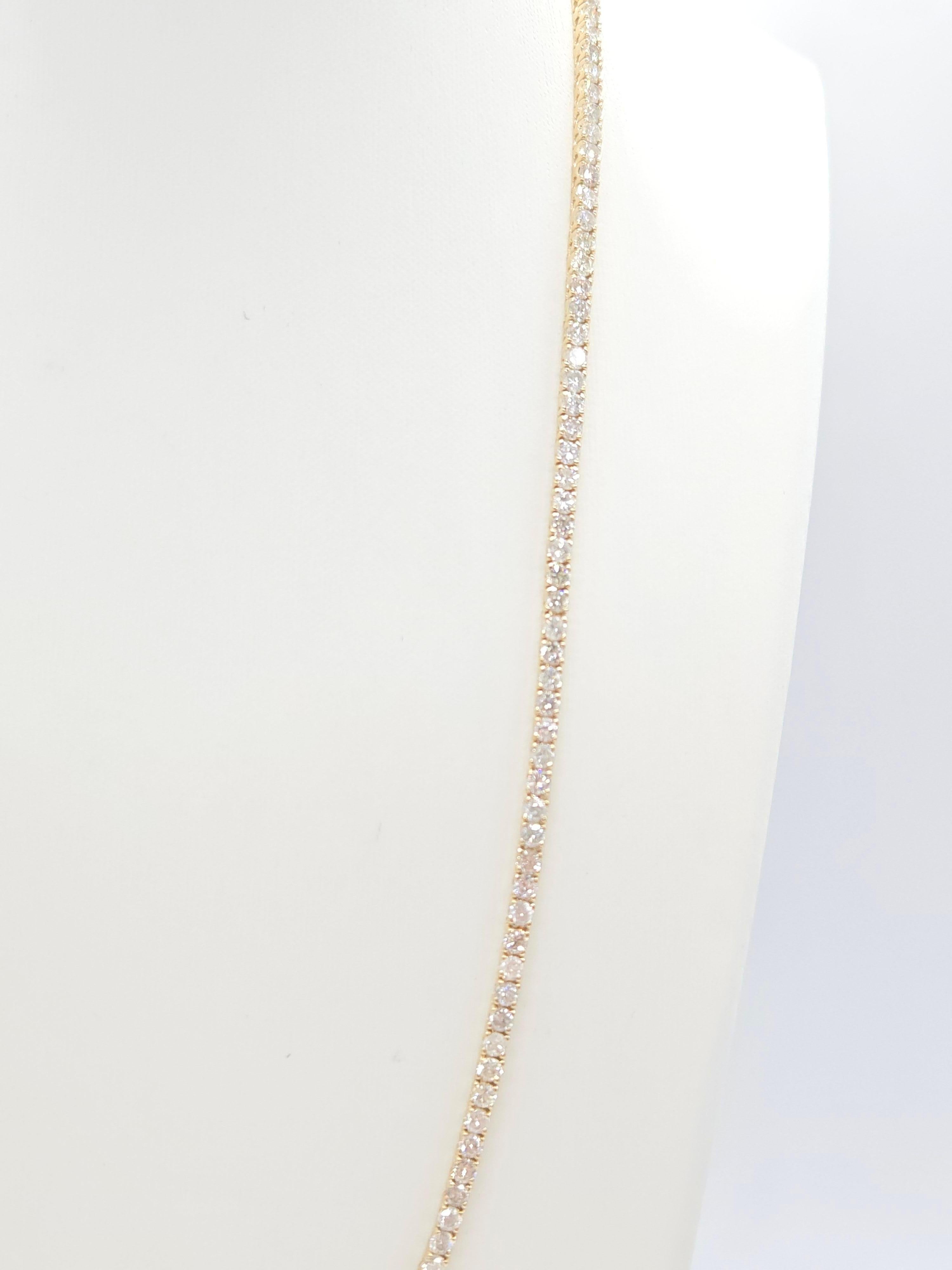 Taille brillant Collier de tennis en or jaune 14K et diamant naturel de 16,10 carats 22