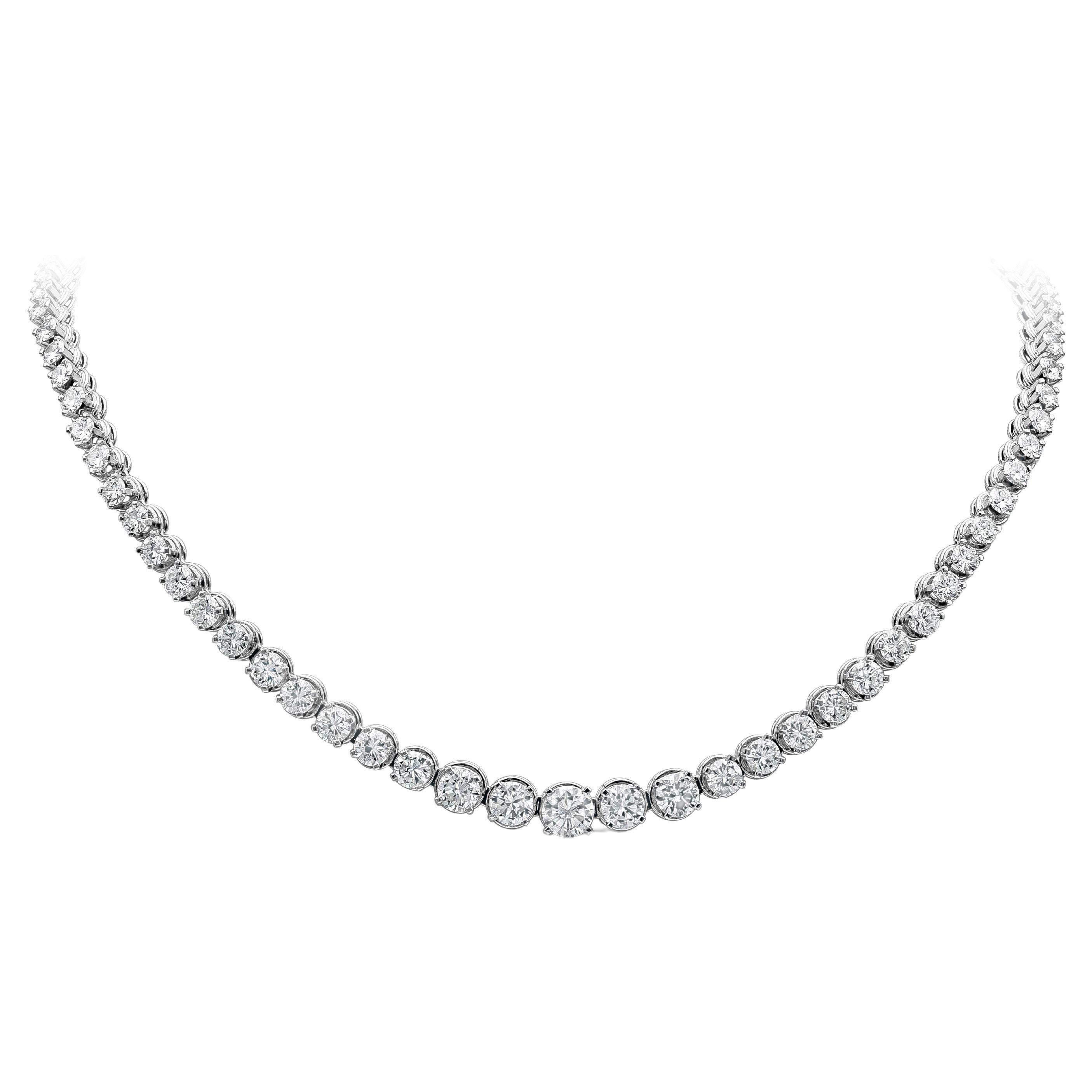 Roman Malakov 16.10 Carats Total Round Diamond Tennis Necklace in Platinum For Sale