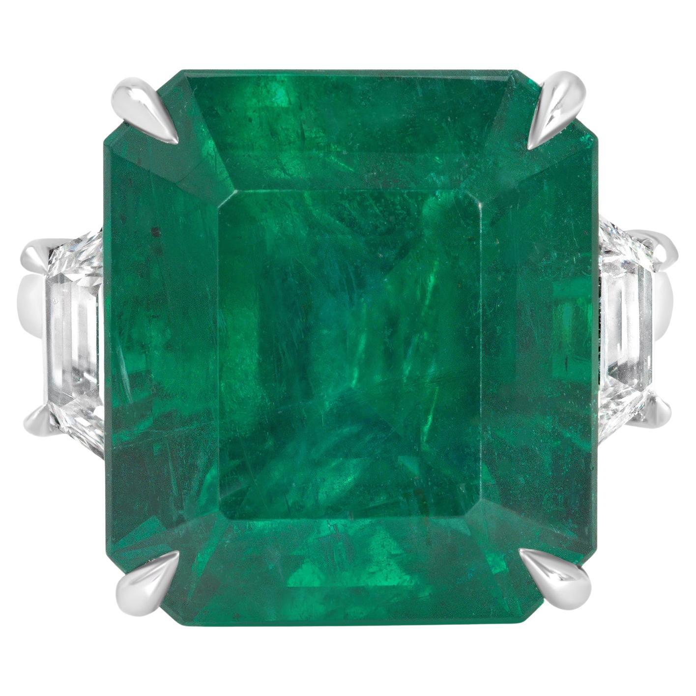 Roman Malakov 16.10 Carats Emerald & Diamond Three-Stone Engagement Ring