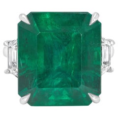 Roman Malakov 16.10 Carats Emerald & Diamond Three-Stone Engagement Ring