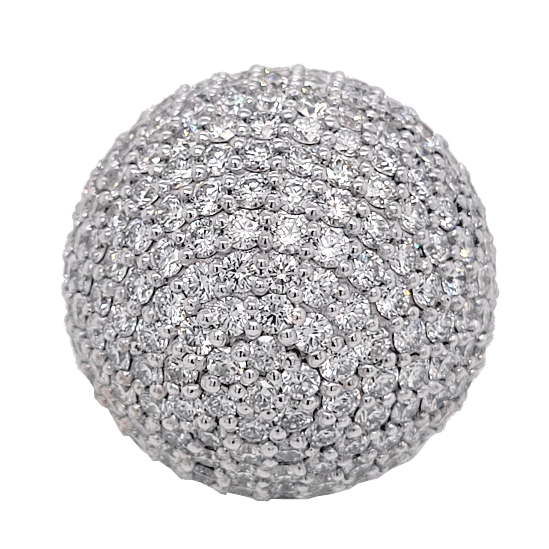 Contemporary 16.10 Ct Diamond studded 14 Karat Gold Pave Set Domed Ball Pendant For Sale