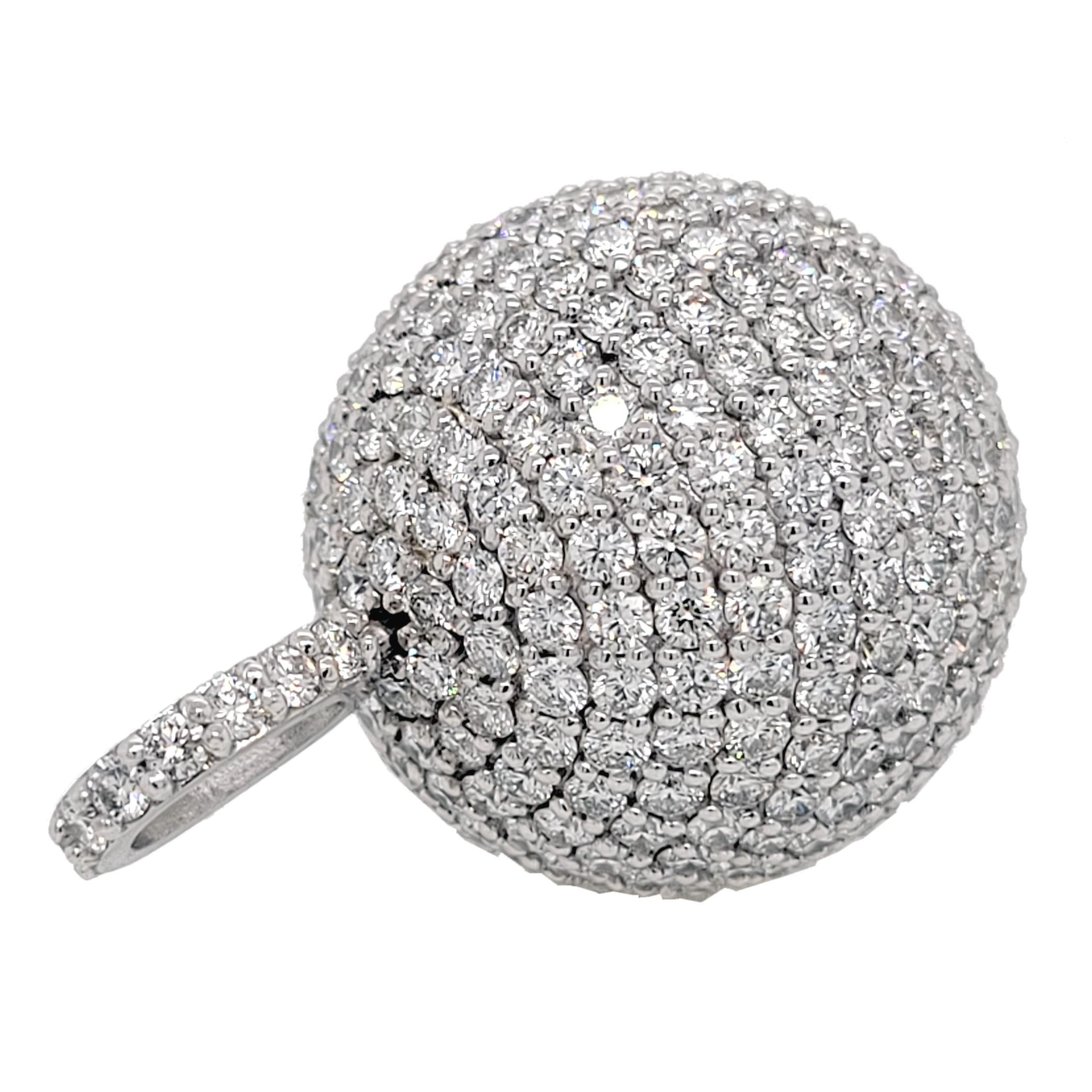 Round Cut 16.10 Ct Diamond studded 14 Karat Gold Pave Set Domed Ball Pendant For Sale