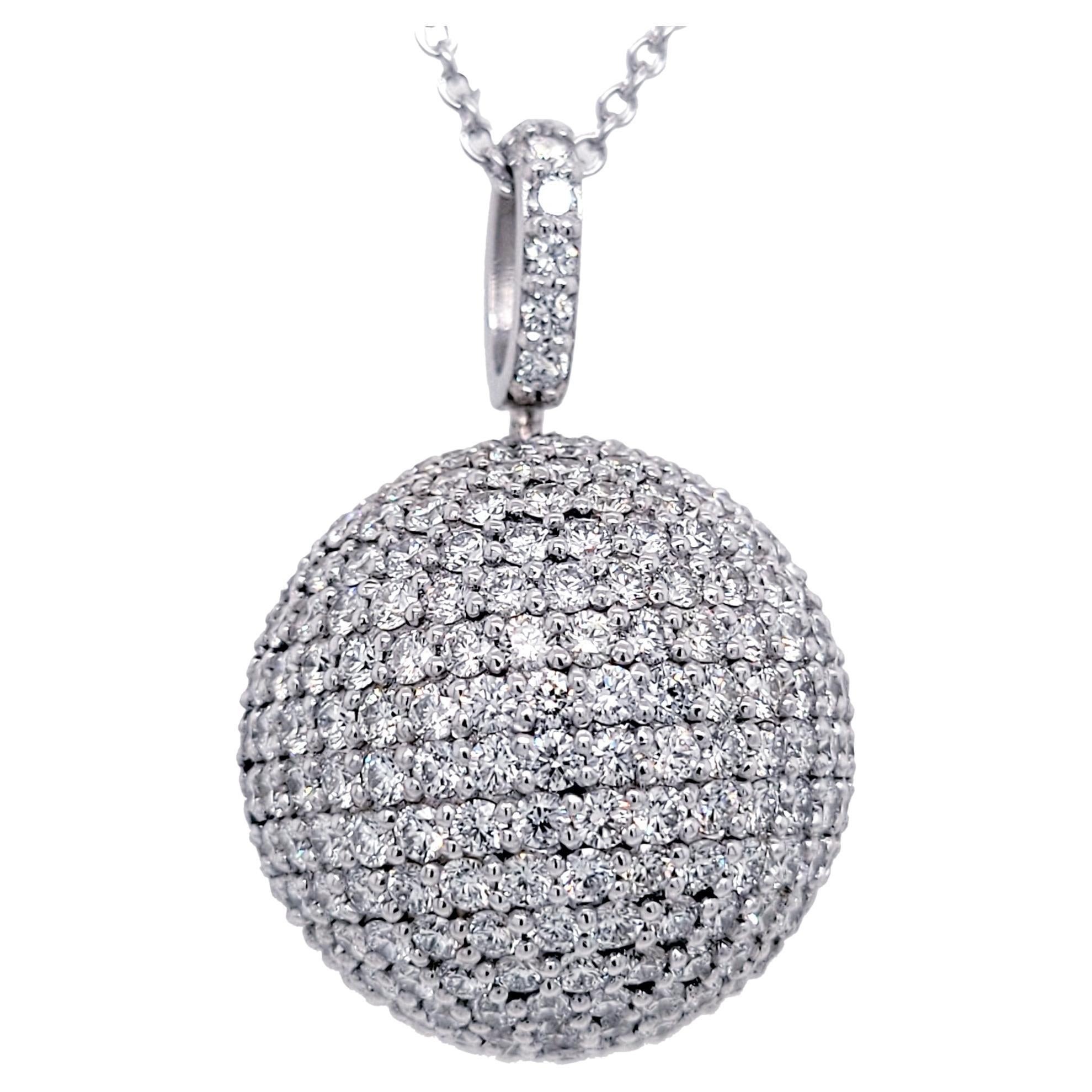16.10 Ct Diamond studded 14 Karat Gold Pave Set Domed Ball Pendant For Sale