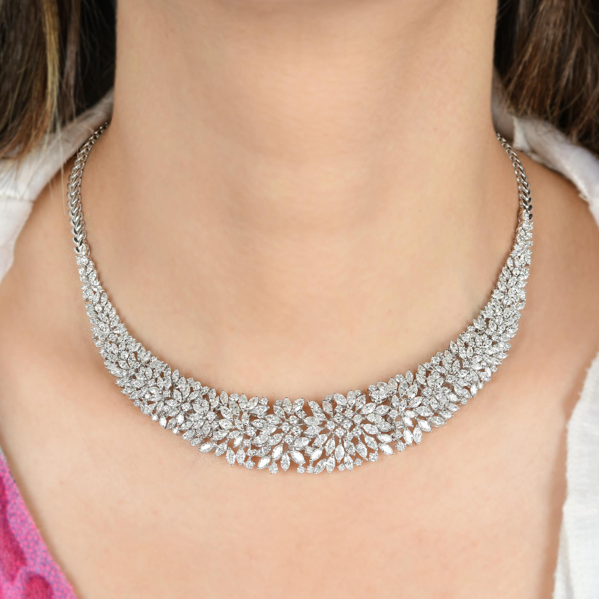 Women's Natural 15.56 Ct. SI/HI Multi Diamond Necklace 18 Karat White Gold Fine Jewelry For Sale